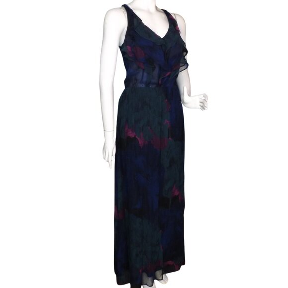 AQUA Silk Maxi Dress, M, Multicolor, Ruffle neck, Long/Full length,Keyhole back - Picture 5 of 12
